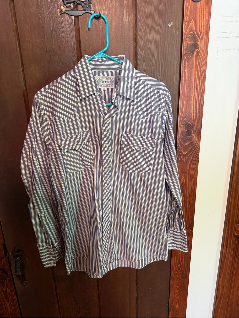 Vintage Men's Striped Button-Up Shirt - Blue & White